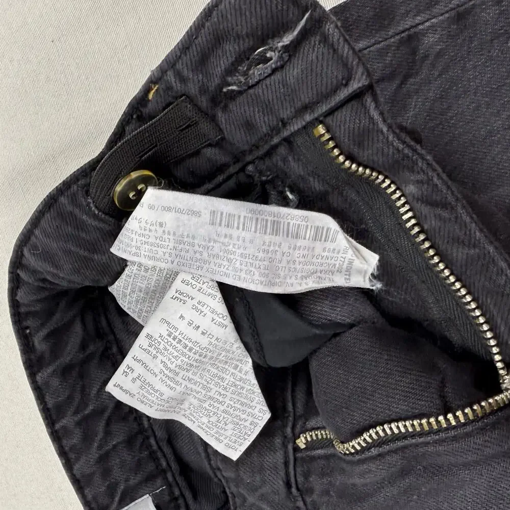Zara Kids Girls Distressed Wide Leg Jean Size 9 Washed Black Gray
